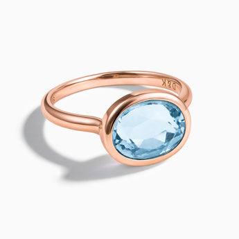 18KT Rose Gold Vermeil Oval Aquamarine Bezel Ring - Contour Front View