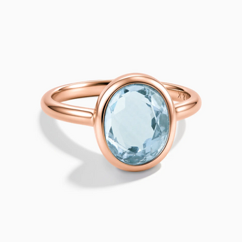 18KT Rose Gold Vermeil Oval Aquamarine Bezel Ring - Harmony Front View