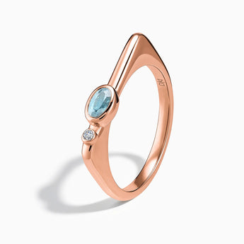 18KT Rose Gold Vermeil Oval Aquamarine Puzzle Stacking Ring - Minimal Form Side View