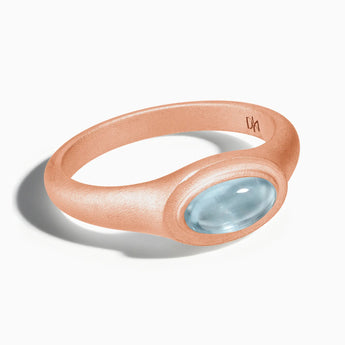 18KT Rose Gold Vermeil Oval Aquamarine Sandblasted Ring - The Horizon Front View