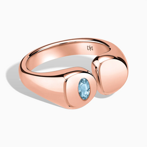 18KT Rose Gold Vermeil Oval Aquamarine Signet Ring - Close at Hand Front View