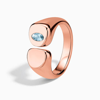 18KT Rose Gold Vermeil Oval Aquamarine Signet Ring - Close at Hand Side View