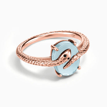 18KT Rose Gold Vermeil Oval Aquamarine Wrap Serpent Ring - Coiled Sanctum Front View