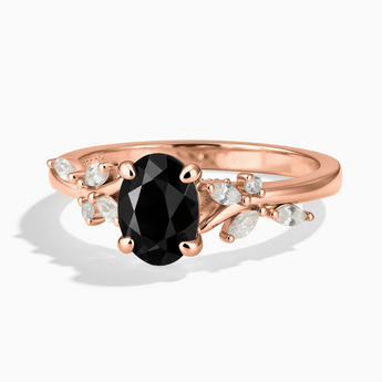 18KT Rose Gold Vermeil Oval Black Onyx Branch-Like Ring - Sylvan Charm Front View