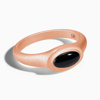 18KT Rose Gold Vermeil Oval Black Onyx Sandblasted Ring - The Horizon Front View