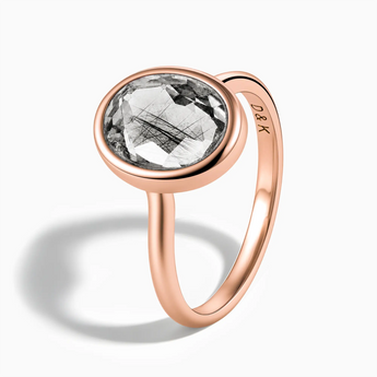 18KT Rose Gold Vermeil Oval Black Rutilated Quartz Bezel Ring - Harmony Side View