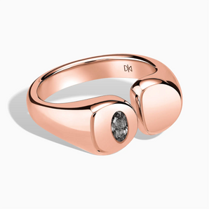 18KT Rose Gold Vermeil Oval Black Rutilated Quartz Signet Ring - Close at Hand Front View