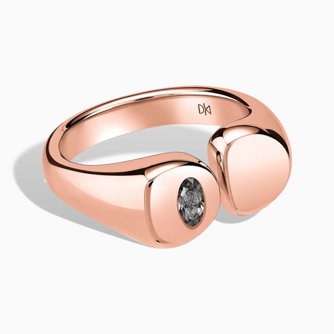 18KT Rose Gold Vermeil Oval Black Rutilated Quartz Signet Ring - Close at Hand Front View