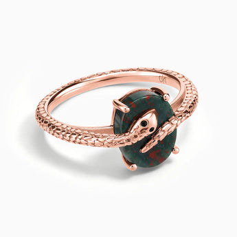 18KT Rose Gold Vermeil Oval Bloodstone Wrap Serpent Ring - Coiled Sanctum Front View
