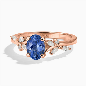 18KT Rose Gold Vermeil Oval Blue Sapphire Branch-Like Ring - Sylvan Charm Front View