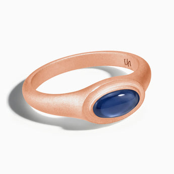 18KT Rose Gold Vermeil Oval Blue Sapphire Sandblasted Ring - The Horizon Front View