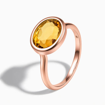 18KT Rose Gold Vermeil Oval Citrine Bezel Ring - Contour Side View