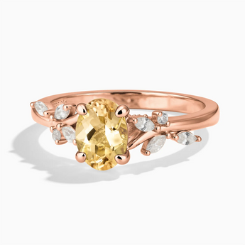 18KT Rose Gold Vermeil Oval Citrine Branch-Like Ring - Sylvan Charm Front View