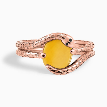 18KT Rose Gold Vermeil Oval Citrine Coil Ring - Serpent's Embrace Front View