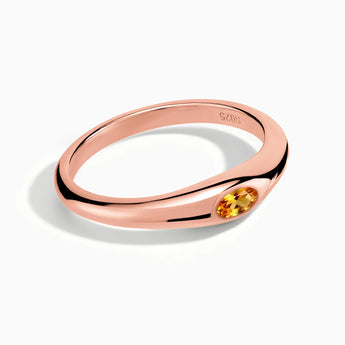 18KT Rose Gold Vermeil Oval Citrine Dome Ring - Orbis Stack Front View