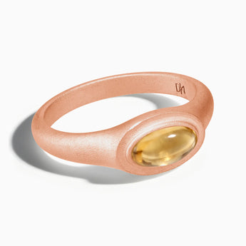 18KT Rose Gold Vermeil Oval Citrine Sandblasted Ring - The Horizon Front View