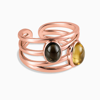 18KT Rose Gold Vermeil Oval Citrine & Smoky Quartz Ring - Echo of Balance Front View