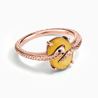 18KT Rose Gold Vermeil Oval Citrine Wrap Serpent Ring - Coiled Sanctum Front View