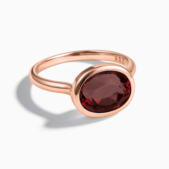 18KT Rose Gold Vermeil Oval Garnet Bezel Ring - Contour Front View