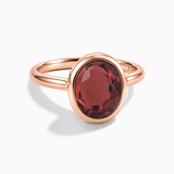 18KT Rose Gold Vermeil Oval Garnet Bezel Ring - Harmony Front View