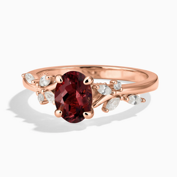 18KT Rose Gold Vermeil Oval Garnet Branch-Like Ring - Sylvan Charm Front View