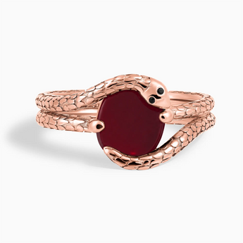 18KT Rose Gold Vermeil Oval Garnet Coil Ring - Serpent's Embrace Front View