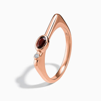 18KT Rose Gold Vermeil Oval Garnet Puzzle Stacking Ring - Minimal Form Side View