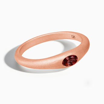 18KT Rose Gold Vermeil Oval Garnet Sandblasted Ring - Essence Front View