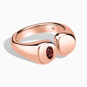 18KT Rose Gold Vermeil Oval Garnet Signet Ring - Close at Hand Front View