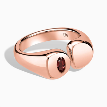 18KT Rose Gold Vermeil Oval Garnet Signet Ring - Close at Hand Front View