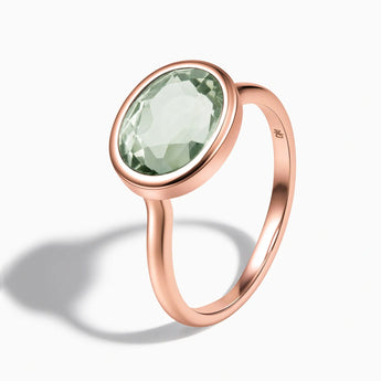 18KT Rose Gold Vermeil Oval Green Amethyst Bezel Ring - Contour Side View