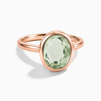 18KT Rose Gold Vermeil Oval Green Amethyst Bezel Ring - Harmony Front View