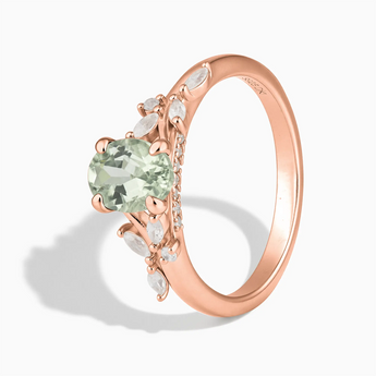 18KT Rose Gold Vermeil Oval Green Amethyst Branch-Like Ring - Sylvan Charm Side View