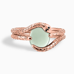 18KT Rose Gold Vermeil Oval Green Amethyst Coil Ring - Serpent's Embrace Front View