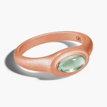 18KT Rose Gold Vermeil Oval Green Amethyst Sandblasted Ring - The Horizon Front View