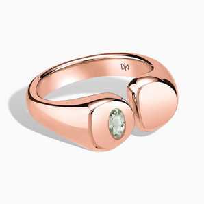18KT Rose Gold Vermeil Oval Green Amethyst Signet Ring - Close at Hand Front View