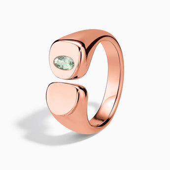 18KT Rose Gold Vermeil Oval Green Amethyst Signet Ring - Close at Hand Side View