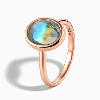 18KT Rose Gold Vermeil Oval Labradorite Bezel Ring - Harmony Side View