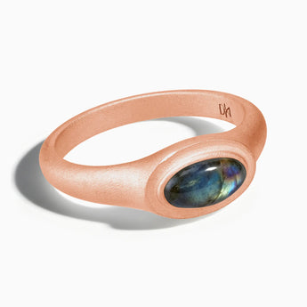 18KT Rose Gold Vermeil Oval Labradorite Sandblasted Ring - The Horizon Front View