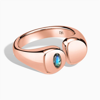 18KT Rose Gold Vermeil Oval Labradorite Signet Ring - Close at Hand Front View