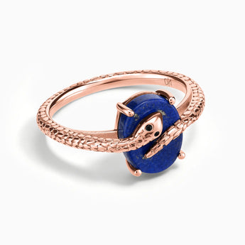 18KT Rose Gold Vermeil Oval Lapis Lazuli Wrap Serpent Ring - Coiled Sanctum Front View