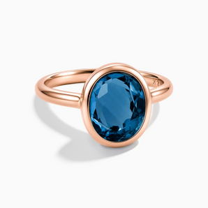 18KT Rose Gold Vermeil Oval London Blue Topaz Bezel Ring - Harmony Front View