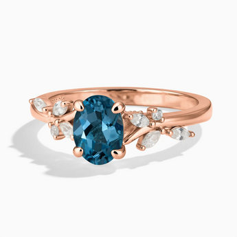 18KT Rose Gold Vermeil Oval London Blue Topaz Branch-Like Ring - Sylvan Charm Front View