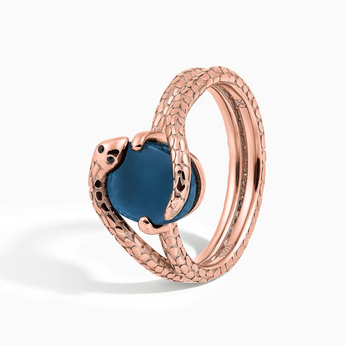 18KT Rose Gold Vermeil Oval London Blue Topaz Coil Ring - Serpent's Embrace Side View