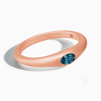 18KT Rose Gold Vermeil Oval London Blue Topaz Sandblasted Ring - Essence Front View