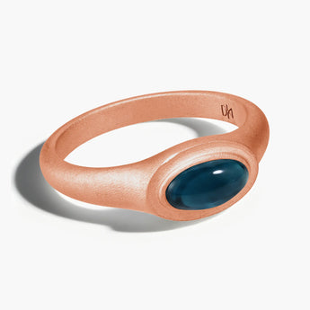 18KT Rose Gold Vermeil Oval London Blue Topaz Sandblasted Ring - The Horizon Front View