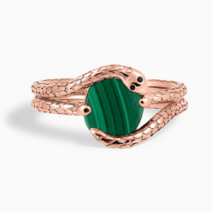 18KT Rose Gold Vermeil Oval Malachite Coil Ring - Serpent's Embrace Front View