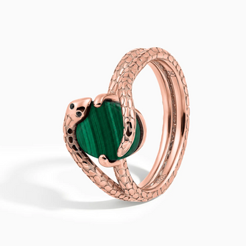 18KT Rose Gold Vermeil Oval Malachite Coil Ring - Serpent's Embrace Side View
