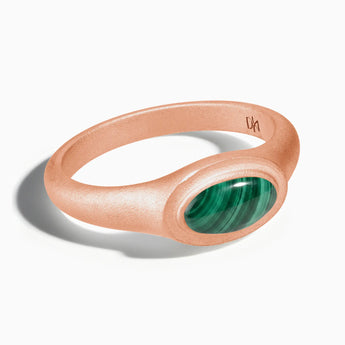 18KT Rose Gold Vermeil Oval Malachite Sandblasted Ring - The Horizon Front View