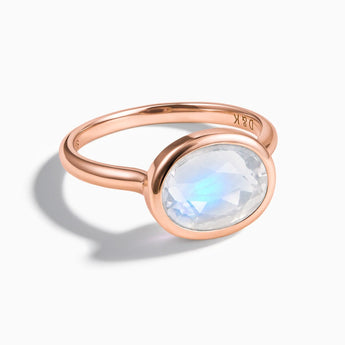 18KT Rose Gold Vermeil Oval Moonstone Bezel Ring - Contour Front View
